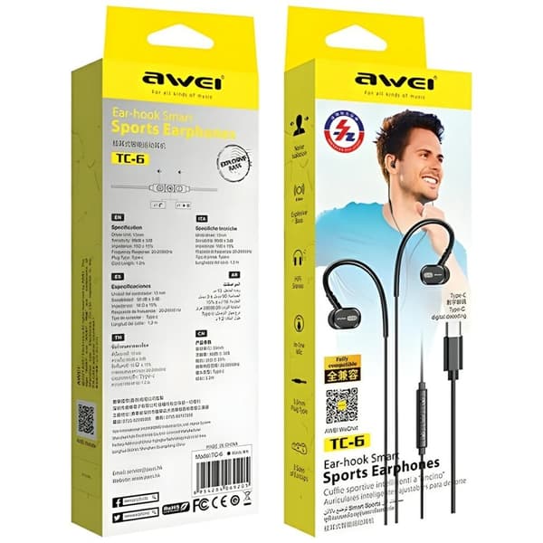 AWEI TC-6 Hörlurar stereo USB-C - Svart