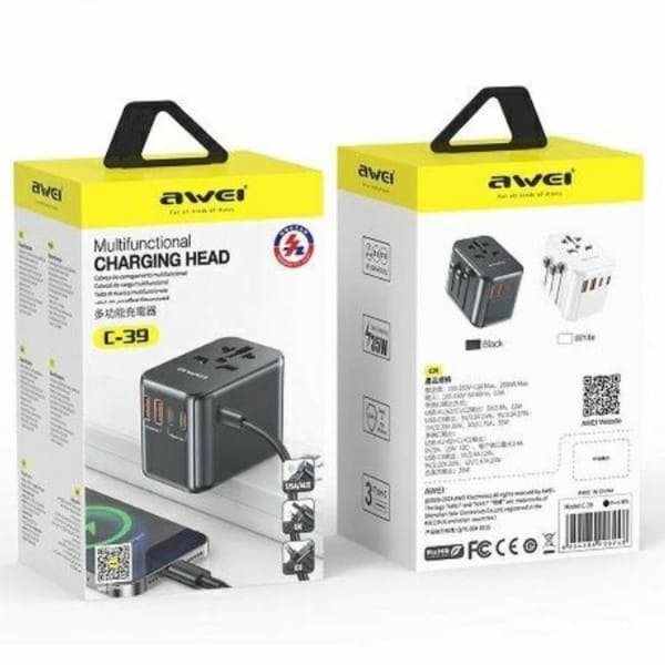 Awei 4in1 GaN Rejseadapter 35W 3xUSB-C 2xUSB-A C-39 - Sort Black
