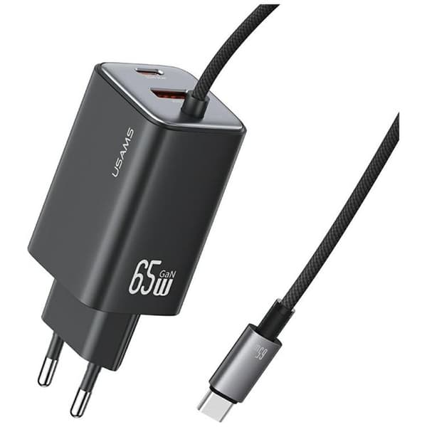 USAMS Hurtigoplader 65W 2xUSB-C 1xUSB-A GaN JC - Sort Svart