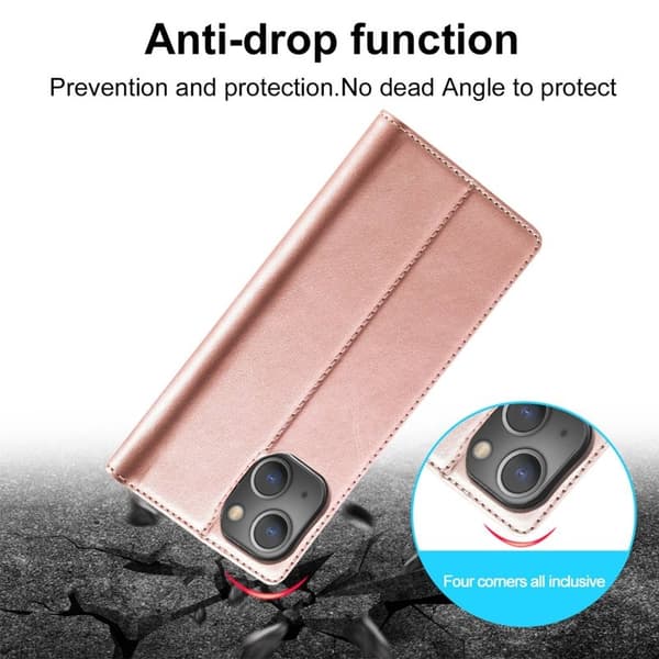 LC.IMEEKE iPhone 14 Plånboksfodral Konstläder - Roséguld