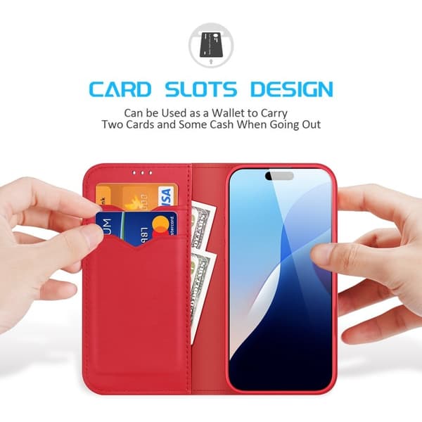 DUX DUCIS Hivo Series iPhone 16 Pro Max Plånboksfodral Äkta läder - Röd
