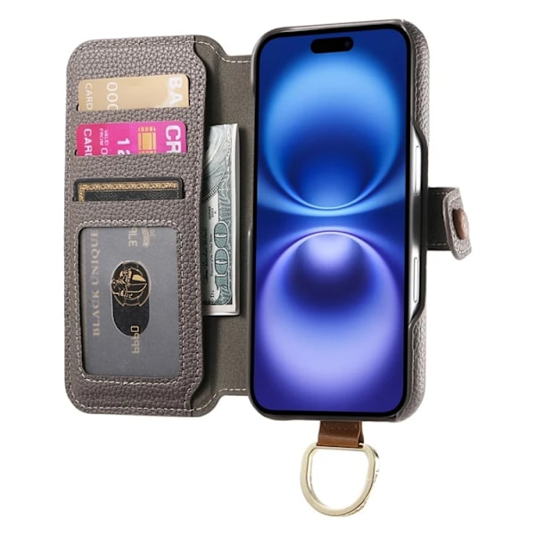 iPhone 17 Pro Max Konstläder Plånboksfodral RFID-Skydd Zipper - Grå Grå