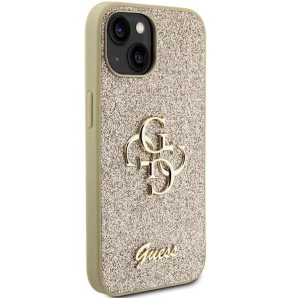 Guess iPhone 15 Mobilskal Glitter Script Big - Guld