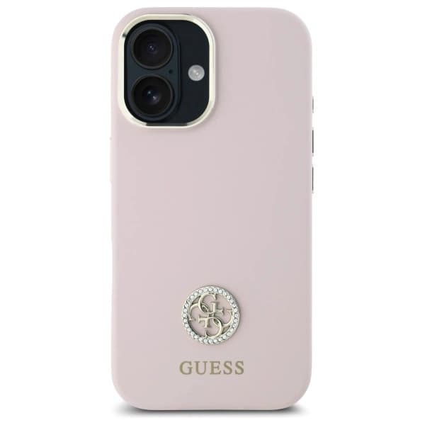 Guess telefontaske til iPhone 16 Silikone Logo Rhinestone 4G - Lyserød Rosa