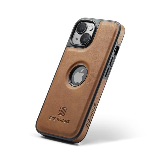 DG.MING Mobilskal till iPhone 14 Plus Anti-Fall Läder PC+TPU Brun