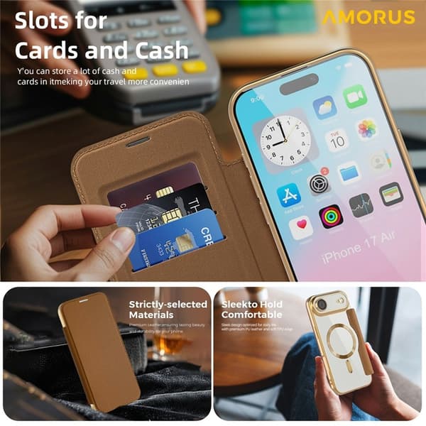 AMORUS iPhone Air Plånboksfodral MagSafe RFID-Skydd - Brun Brun