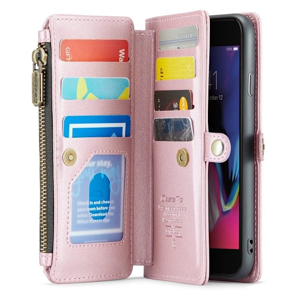 CASEME Plånboksfodral Konstläder för iPhone 6 Plus/7 Plus/8 Plus - Rosa
