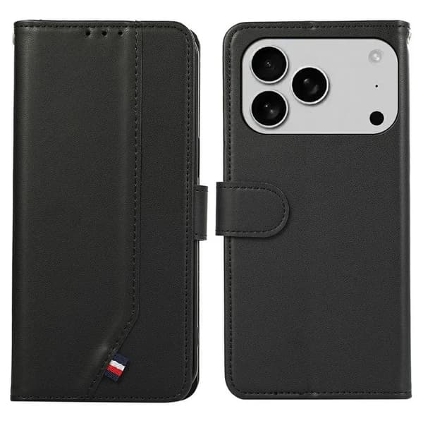 iPhone 17 Pro Konstläder Plånboksfodral RFID-Skydd - Svart Svart