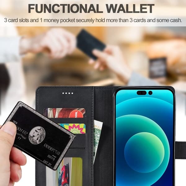 LC.IMEEKE iPhone 14 Plånboksfodral Flip Folio Konstläder - Svart