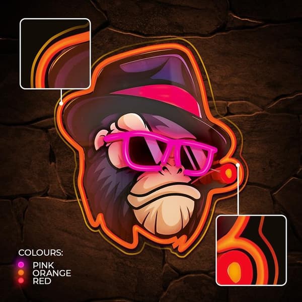 Forever Light Neon ART LED GANGSTA MONKEY FLA03 - Flerfärgad