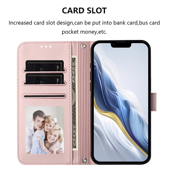 iPhone 16e Plånboksfodral Läder med Handledsrem - Rosa Rosa
