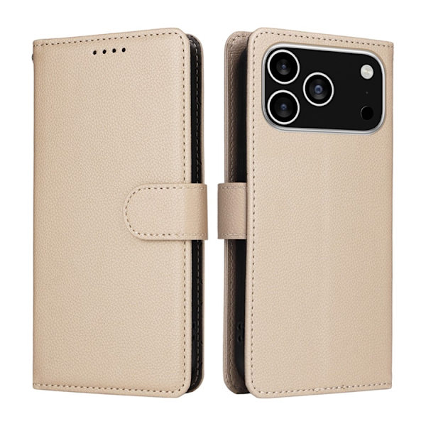 iPhone 17 Pro Plånboksfodral RFID Blocking med Handledsrem Beige