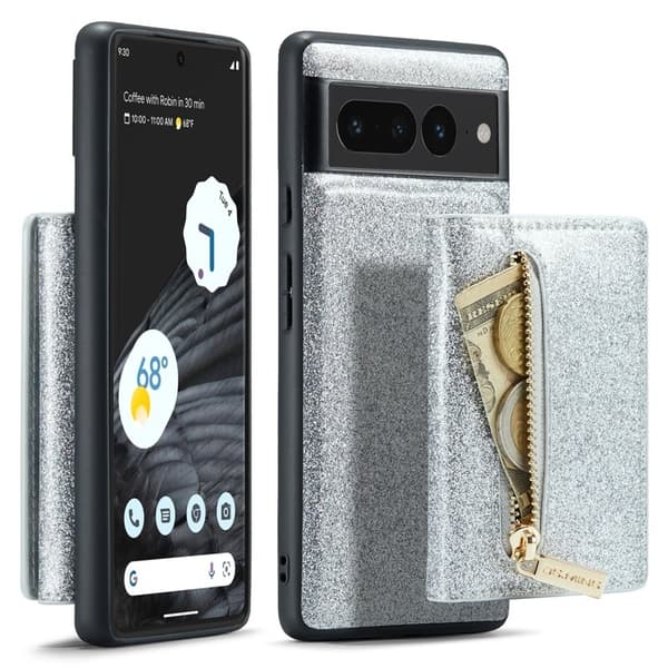 DG.MING M3 Series Konstläder Plånboksfodral för Google Pixel 7 Pro 5G Silver