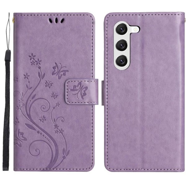 Galaxy S23 Plus Plånboksfodral Imprinting Flower Butterfly - Lila