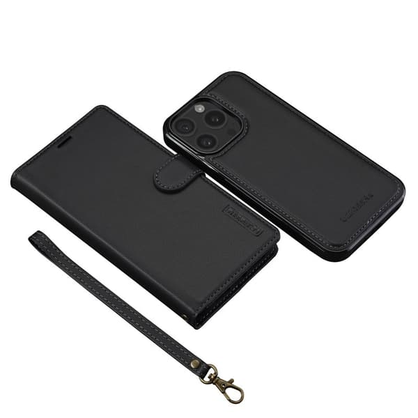 LC.IMEEKE L2 Series iPhone 15 Pro Plånboksfodral Konstläder - Svart