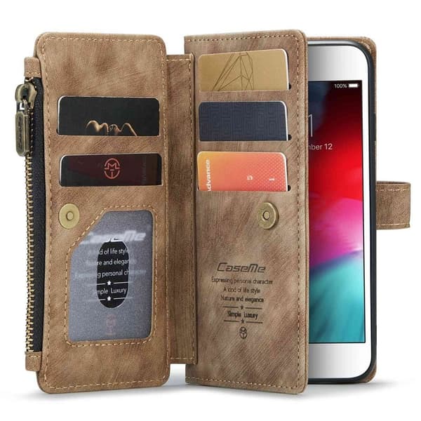 CASEME iPhone 6/7/8/SE (2020/2022) Konstläder Plånboksfodral Brun