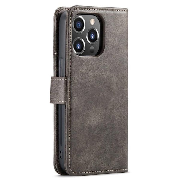 DG.MING iPhone 15 Pro Max Plånboksfodral Äkta Läder 2in1 Grå