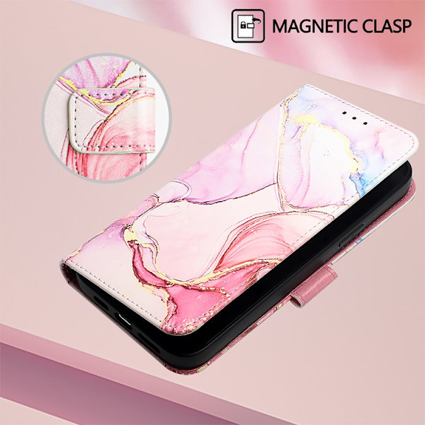 iPhone 17 Plånboksfodral Marble Pattern med Rem LS005 Roséguld
