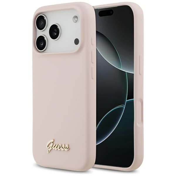 Guess Mobilskal till iPhone 17 Pro Magsafe Script Metal Logo - Rosa