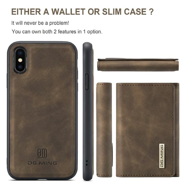 DG.MING M1 Series Plånboksfodral Konstläder för iPhone XS Max - Brun