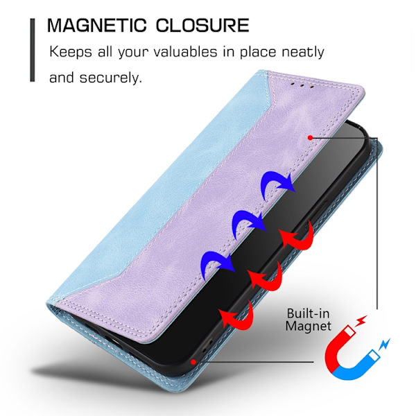 OnePlus 15 Konstläder Plånboksfodral Färg Splicing RFID-Skydd Blå