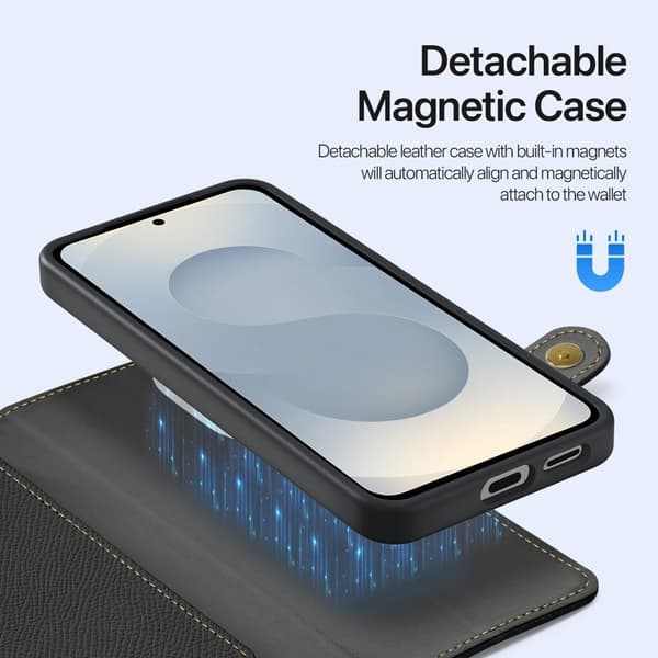 DUX DUCIS Äkta Läder Plånboksfodral för Samsung Galaxy S25 Edge - Svart
