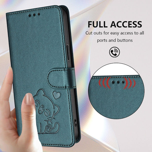 OnePlus 15 5G Konstläder Plånboksfodral Love Cat Pattern Imprint Grön