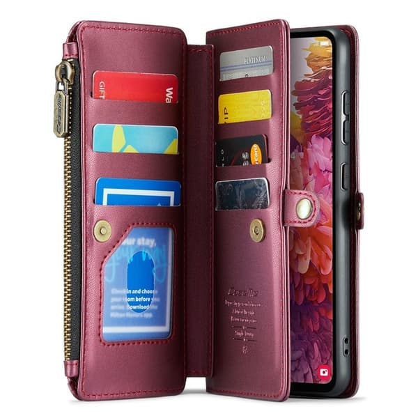 CASEME Plånboksfodral Konstläder för Samsung Galaxy S20 FE - Vinröd