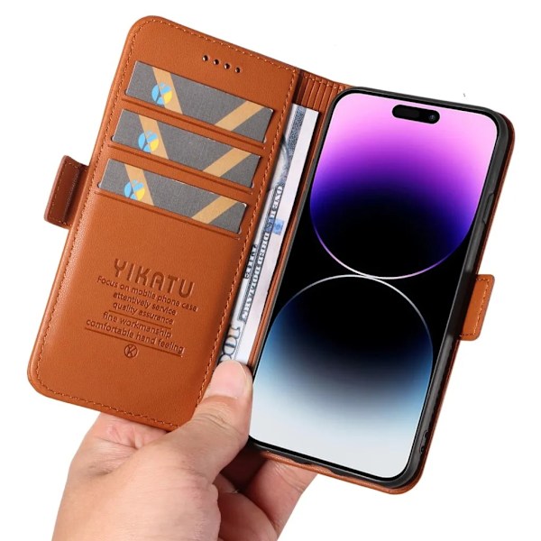 YIKATU iPhone 15 Pro Max Plånboksfodral - Brun