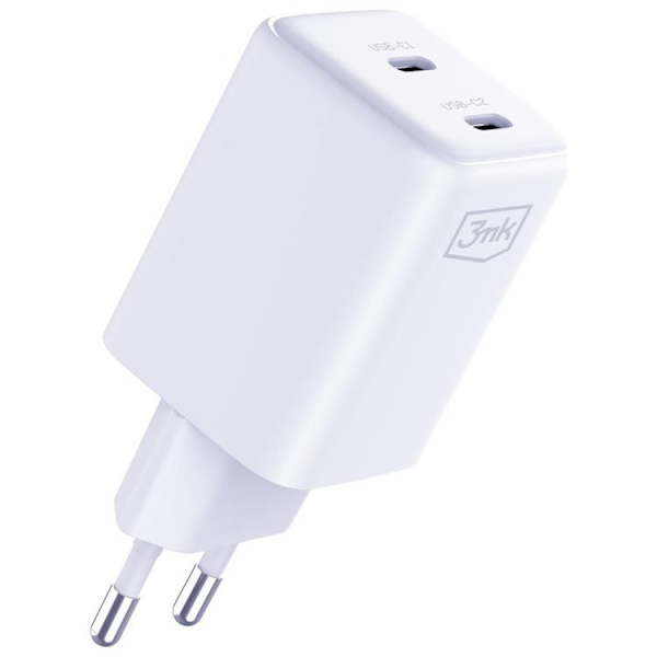3MK Snabbladdare 45W 2xUSB-C QC4+ PPS 2C Super Fast - Vit Vit
