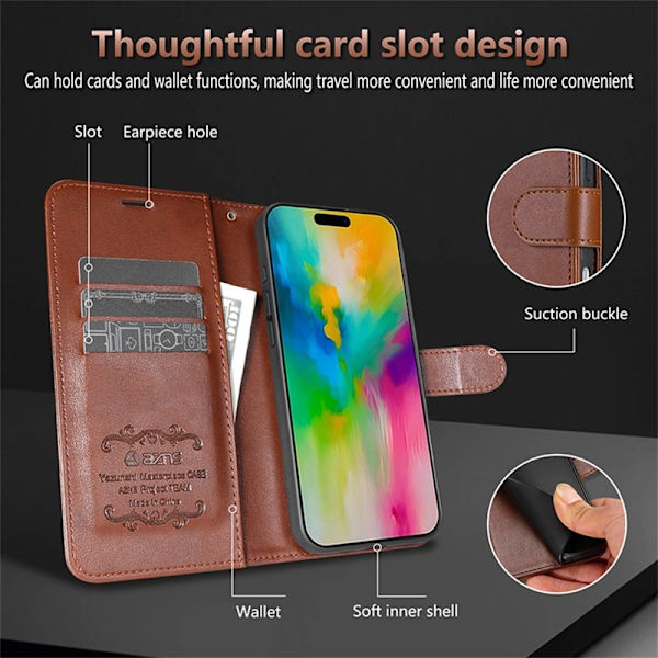 AZNS iPhone 17 Pro Plånboksfodral Anti-Scratch Konstläder - Röd