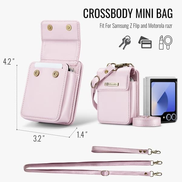 Samsung Galaxy Z Flip7 FE 5G Plånboksfodral Konstläder RFID-Skydd - Rosa