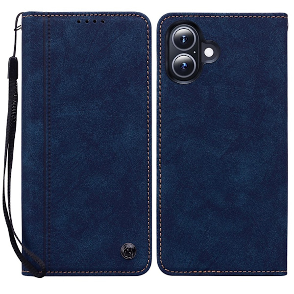 iPhone 17 Konstläder Plånboksfodral med Rem Lines Pattern - Blå Blå