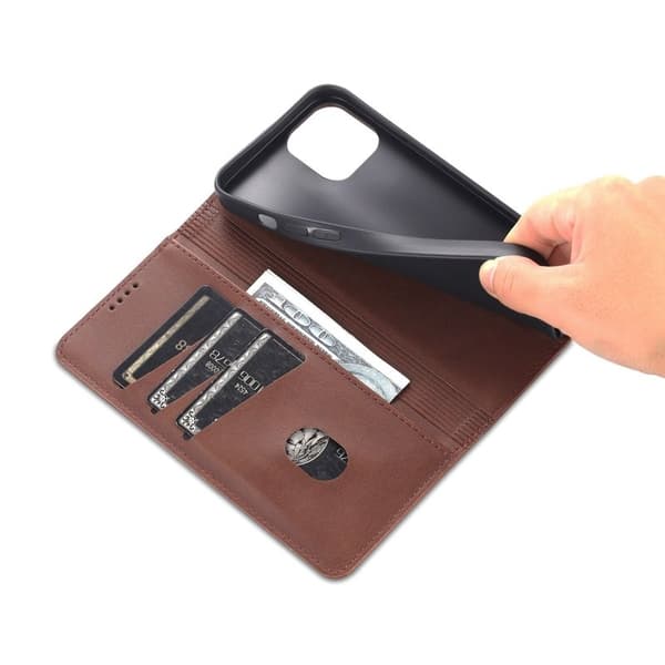 AZNS iPhone 14 Plånboksfodral Konstläder - Brun - Anti-drop Cover