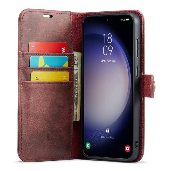 DG.MING Samsung Galaxy S24 FE Plånboksfodral Äkta läder Röd