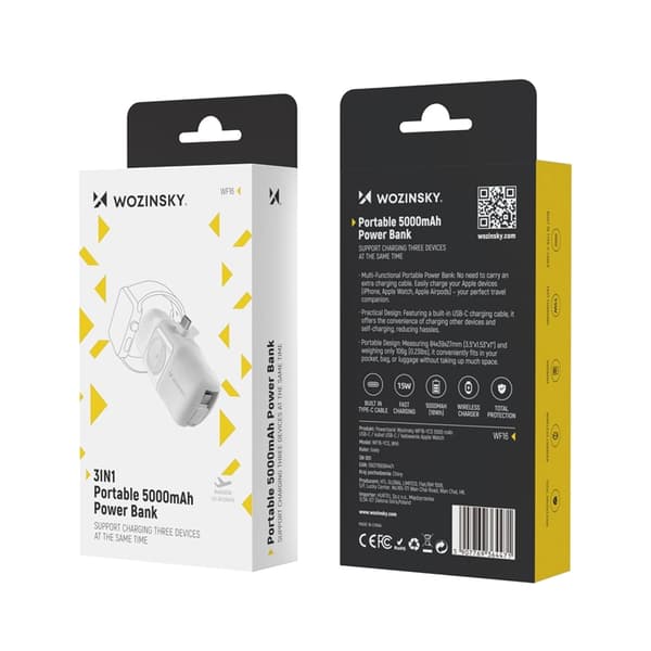 Wozinsky USB-C Mini Powerbank 15W 5000mAh - Hvid Vit