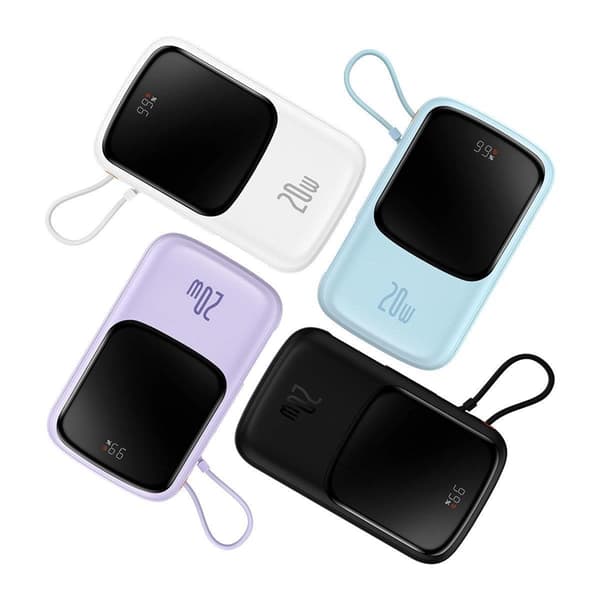 Baseus Powerbank Qpow 10000mAh 20W med Inbyggd Lightning Kabel - Vit Vit
