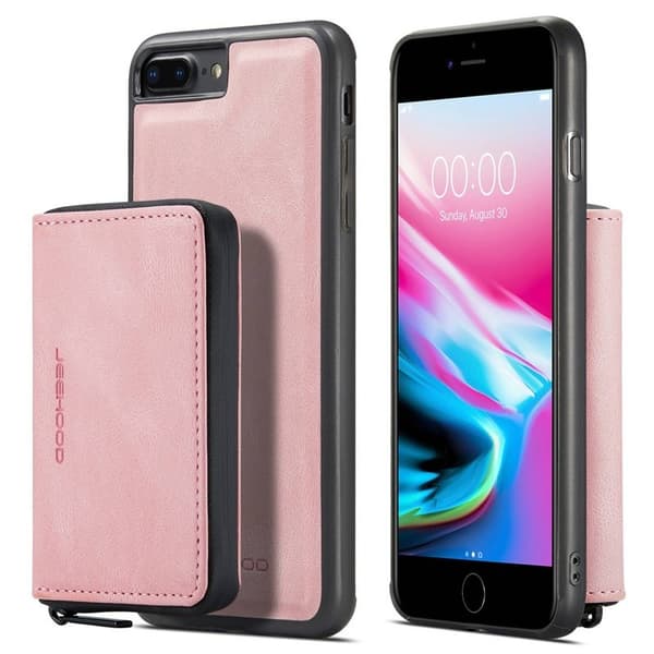 JEEHOOD Mobilskal till iPhone 7 Plus/8 Plus 2-i-1 Stöttålig Konstläder Rosa
