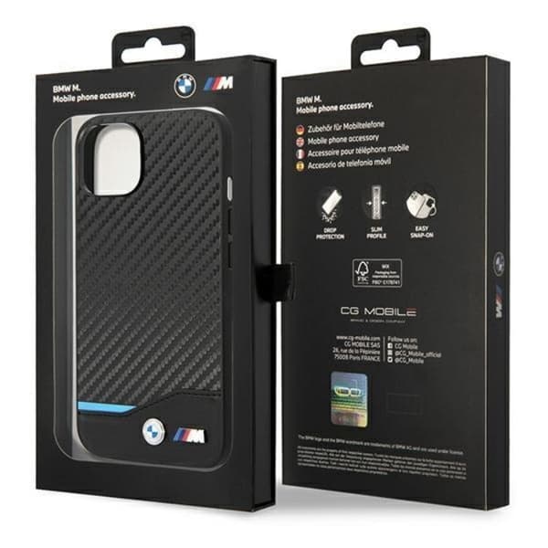 BMW iPhone 14 Skal Läder Carbon - Svart Black