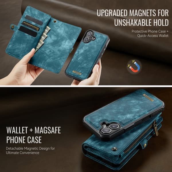 CASEME 008 iPhone 17 Plånboksfodral i Konstläder med Avtagbar - Blå