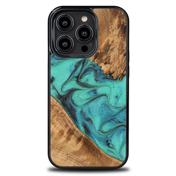 Bewood iPhone 14 Pro Mobiletui Træharpiks - Blå/Sort