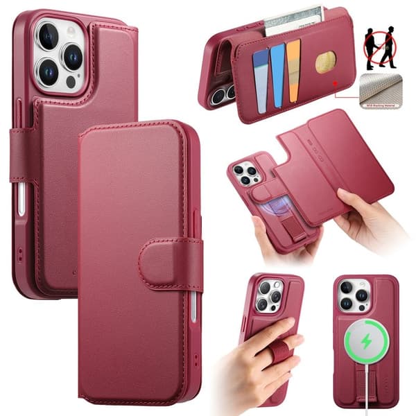 CASENEO iPhone 16 Pro Plånboksfodral Konstläder - Röd