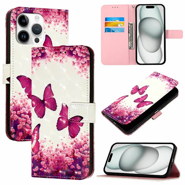 iPhone 16 Pro Plånboksfodral Printing Pattern Med Rem Rosa