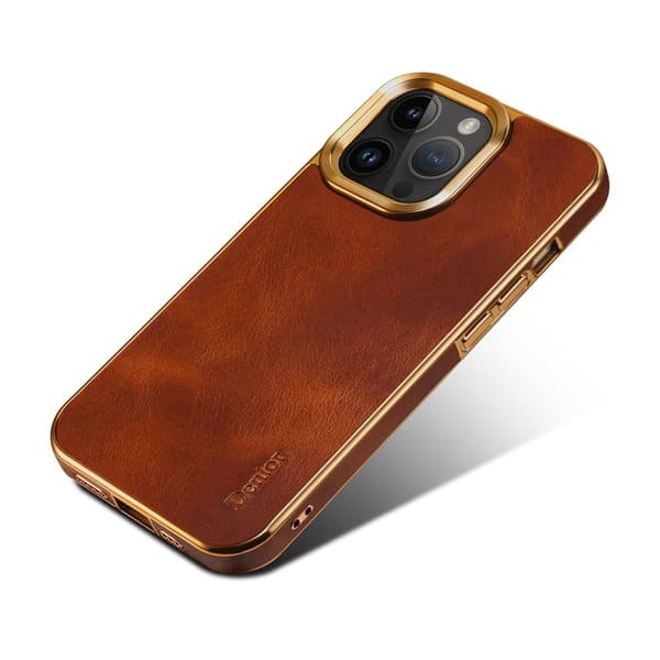 DENIOR Mobilskal till iPhone 16 Pro Max Äkta Läder Elektropläterad - Brun