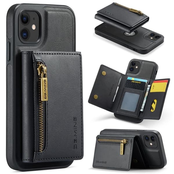 DG.MING M5 Plånboksfodral iPhone 11 med kortfack och dragkedja - Svart