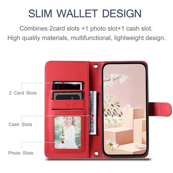 Plånboksfodral för Samsung Galaxy S26 Plus Konstläder med axelrem - Röd