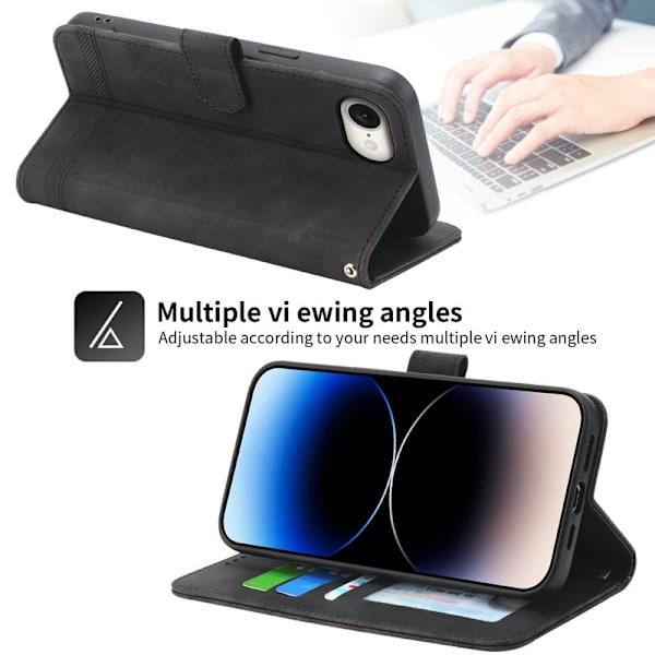 DIERFENG DF-03 iPhone 16 Plånboksfodral i Konstläder - Svart