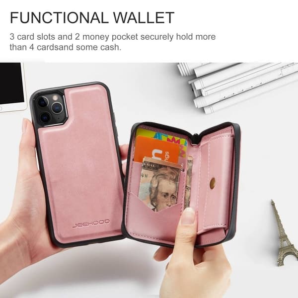 JEEHOOD Mobilskal till iPhone 11 Pro Max Konstläder TPU Magnetisk Rosa
