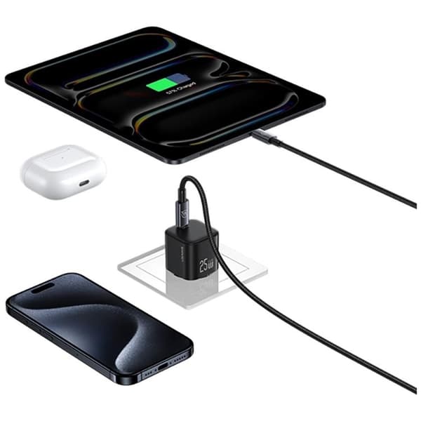 USAMS Hurtigoplader 25W USB-C GaN Mini JC CC289 - Sort Svart
