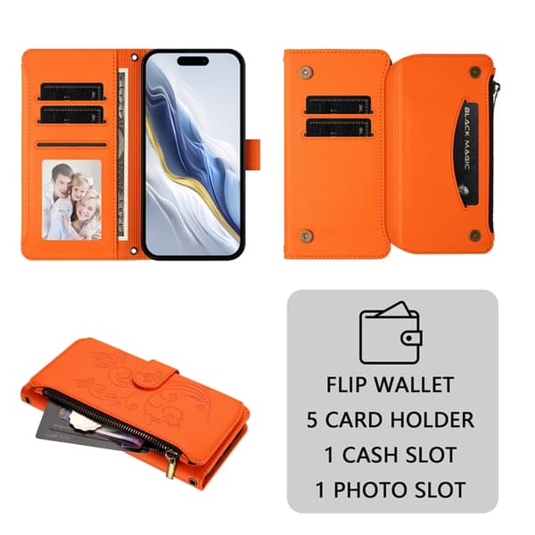 iPhone 17 Plånboksfodral Butterfly Floral Imprint - Orange Orange